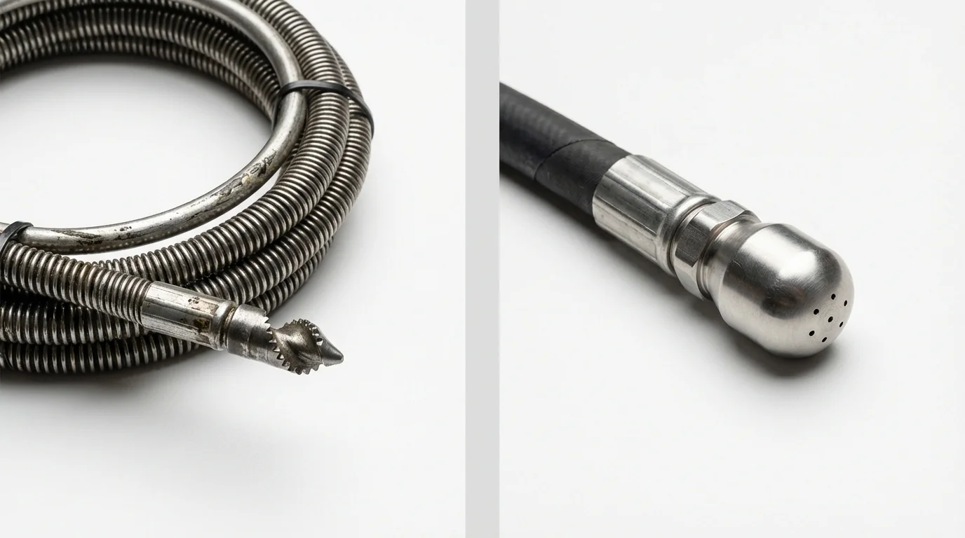 Drain snake cable and hydro jetting nozzle used for drain cleaning in Dublin, NH