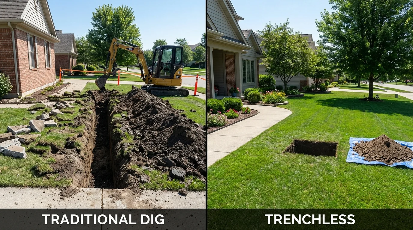 Trenchless sewer repair with minimal yard damage versus traditional excavation in Dublin, NH